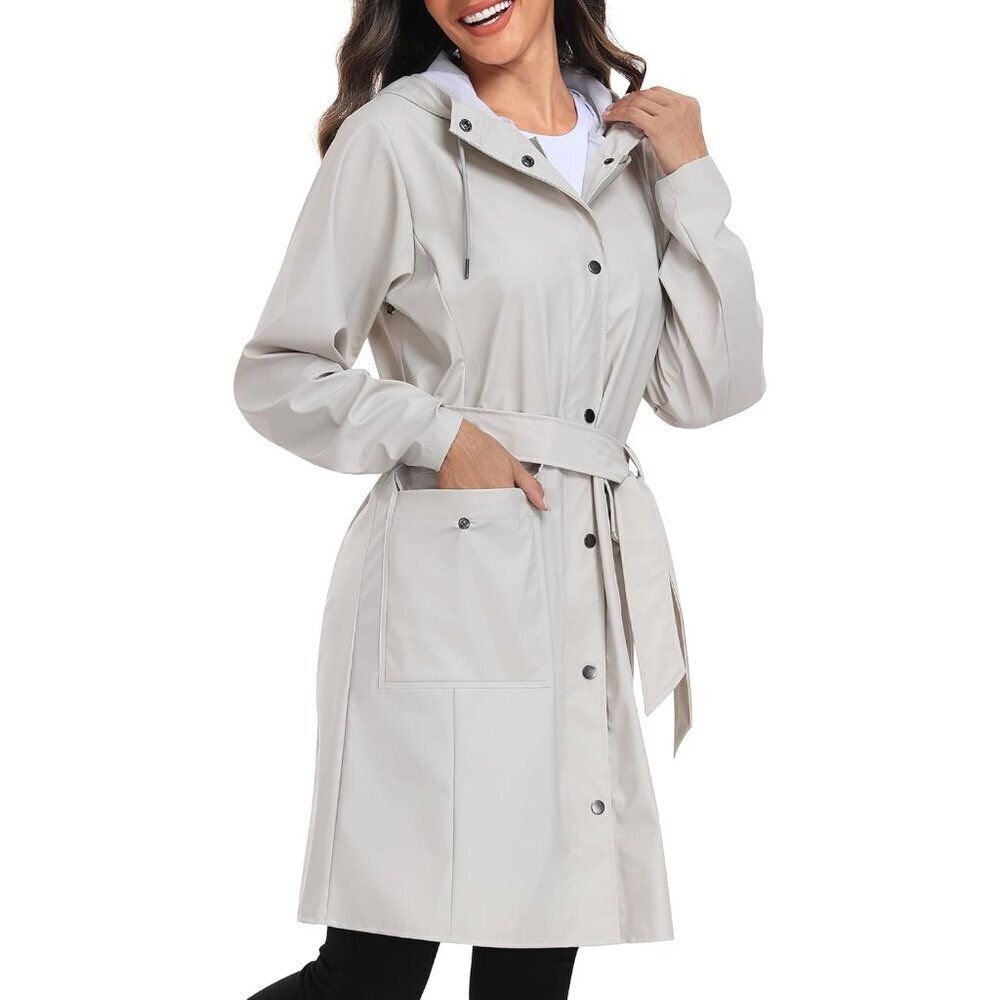 Women’s Tc-Beige Waterproof Rain Jackets Hooded Long & Raincoat Windbreaker